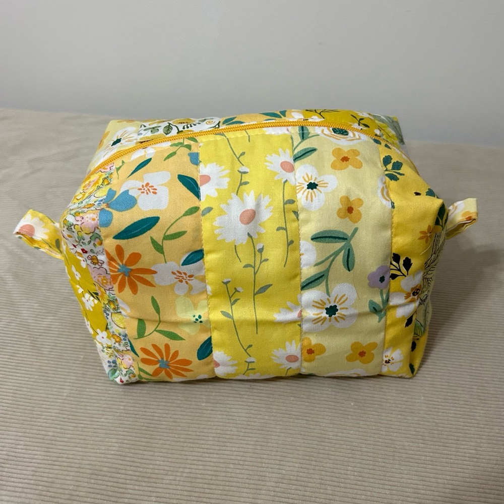 Sold - Handmade Quilted Boxy Bag | Floral Patchwork | Yellow Floral 4
